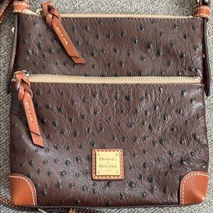 Dooney & Bourke Brown Ostrich-Embossed Crossbody with Tan Trim